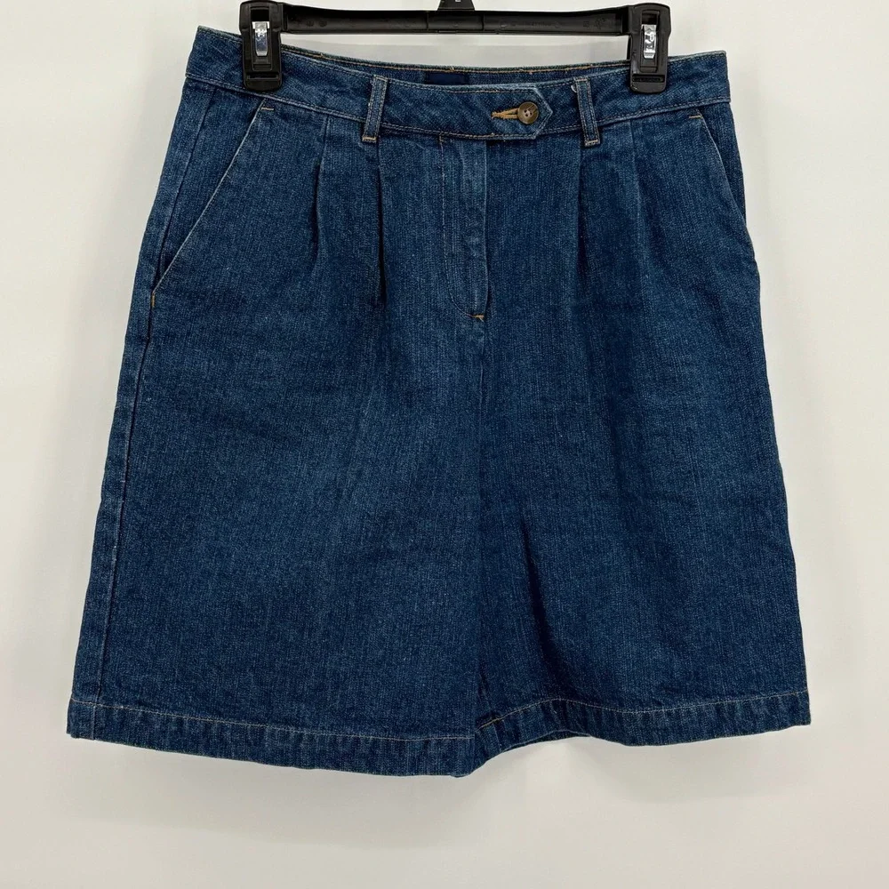Basic Editions Womens High Rise Pleated Denim Shorts Blue Medium Wash Size 6 VTG